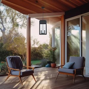 Marley 27.5 in. 2-Light Black Outdoor Hanging Pendant Light Fixture with Clear Glass
