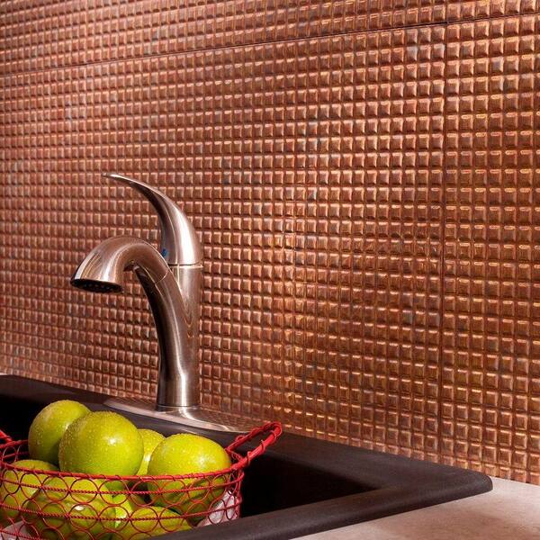 Fasade 18.25 in. x 24.25 in. Cracked Copper Squares PVC Decorative Backsplash Panel