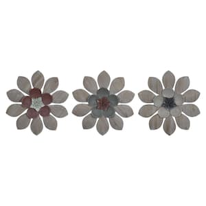 12 .75 in. Multicolor Wood And Metal Flower Wall Decor (Set Of 3)
