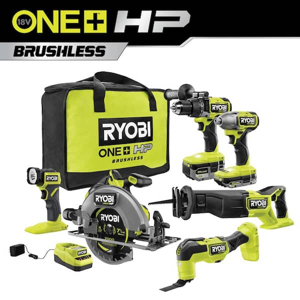 RYOBI ONE+ 18V Cordless Brushless HP 6-Tool Combo Kit
