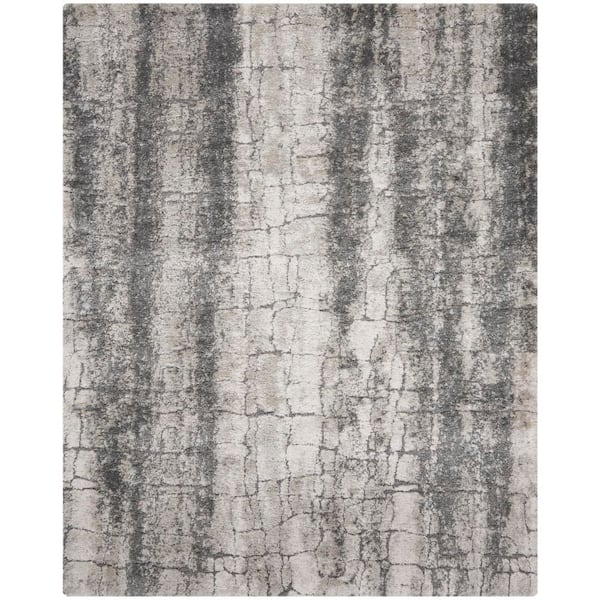 Luxurious Shag Ivory Charcoal 9 ft. x 12 ft. Abstract Contemporary Area Rug