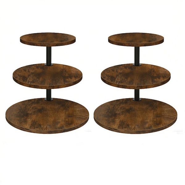2-Pack 3-Tier Brown Wood Cupcake Stand for 50 Cupcakes, Round Cupcake Holder for Wedding Birthday Baby Shower Tea Party