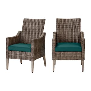 Rock Cliff Brown Wicker Outdoor Patio Stationary Dining Chair with CushionGuard Malachite Green Cushions (2-Pack)