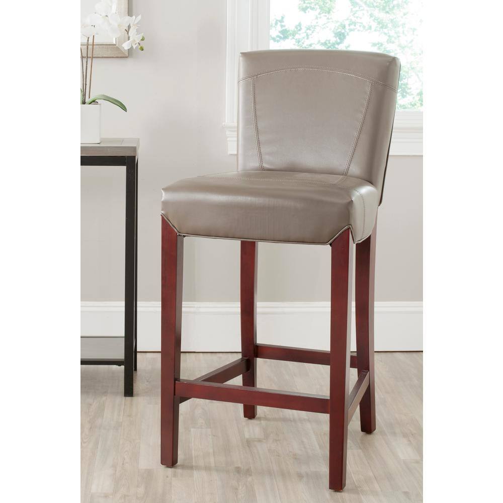 Clay Gray Leather and Wood Transitional Bar Stool