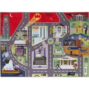 Multi-Color Boy Girl Kids Nursery Playroom Educational Learning Game, Batman Gotham City Road Map 3 ft. x 5 ft. Area Rug