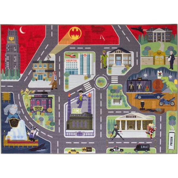 KC CUBS Multi-Color Boy Girl Kids Nursery Playroom Educational Learning Game, Batman Gotham City Road Map 3 ft. x 5 ft. Area Rug