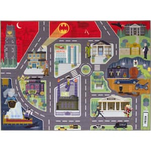 Batman GOTHAM CITY Road Map Educational Learning Game Area Rug Carpet for Kids and Children Bedrooms Playroom