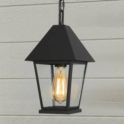 Jared 1-Light Modern Black Non-Solar Outdoor Pendant Light with Seeded Glass