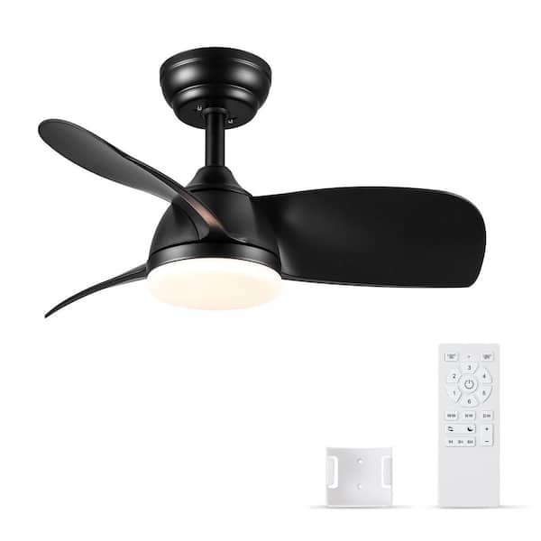 Modern 28 in. Indoor Black Ceiling Fan with Integrated LED Light Kit and Remote Control Included