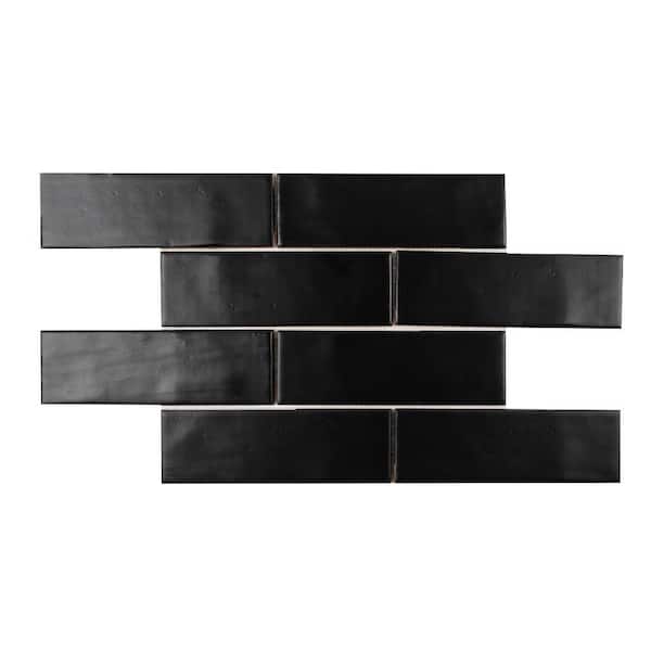 Jeffrey Court 2 in. x 8 in. Subway Brick Black 10.625 in. x 15.875 in. Matte Ceramic Mosaic Wall Tile (8.2 sq. ft. /Case)