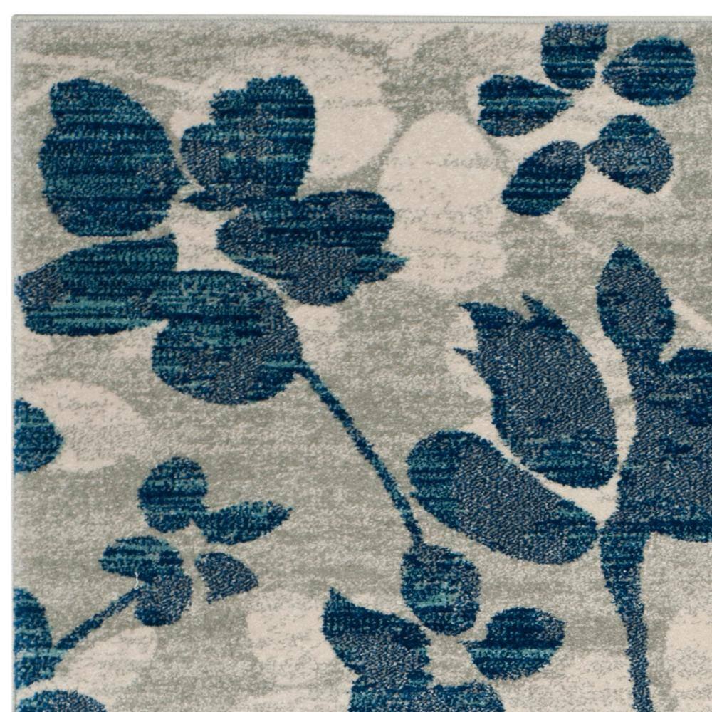 Grey and Light Blue Floral Synthetic Area Rug, 6'7" x 9'