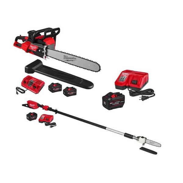 M18 FUEL 18V Brushless Cordless 20 in. Dual Battery Chainsaw Kit w/ M18 Telescoping Pole Saw, M18 FORGE Starter Kit