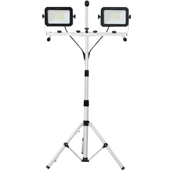120V 10000 Lumens LED 100W Detachable Dual Head Work Light, Waterproof with Telescoping Tripod Stand and Switch