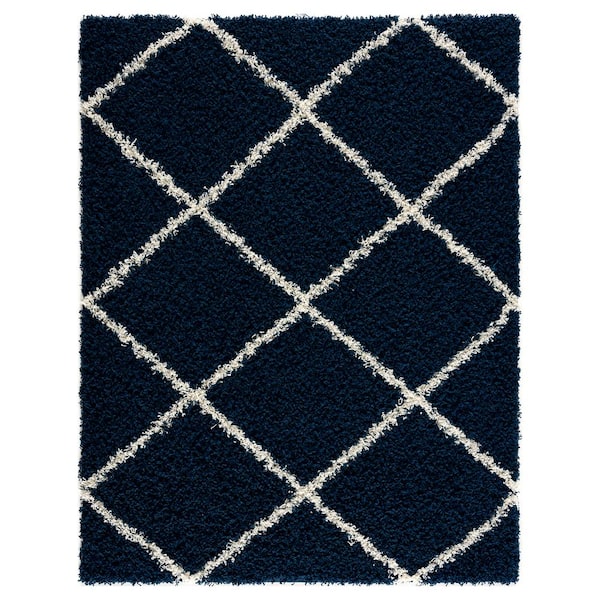 MSRUGS Moon Trellis Shaggy Navy 5 ft. x 7 ft. Polypropylene Area Rug