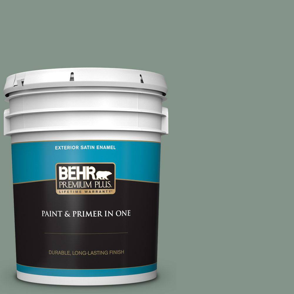 BEHR PREMIUM PLUS 5 gal. 460F4 Wethersfield Moss Satin Enamel