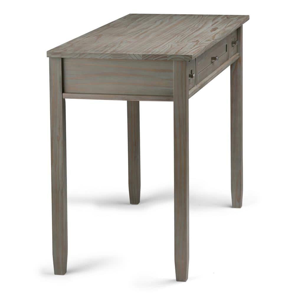 Distressed Grey Solid Wood Desk with Slide-Out Keyboard Tray