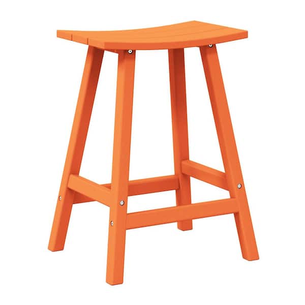WESTIN OUTDOOR Franklin Orange 24 in. Poly HDPE Fade Resistant Outdoor Patio Saddle Seat Counter Height Bar Stool