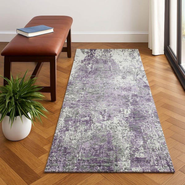 Mayfield Premium Machine Washable Abstract AMF1765 Plum 2 ft. 3 in. x 7 ft. 6 in. Runner Rug