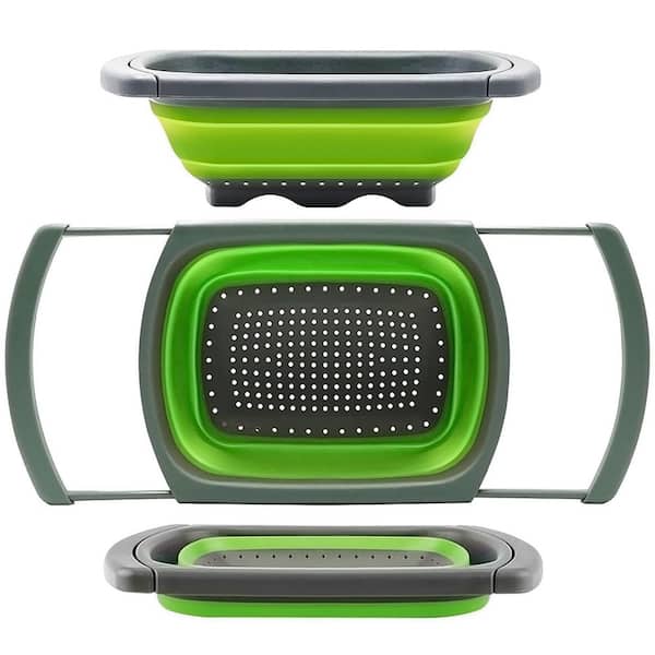 6 qt. Over The Sink Vegetable Fruit Strainer Basket with Extendable Handles for Kitchen, Green