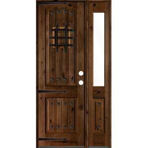 44 in. x 96 in. Mediterranean Knotty Alder Left-Hand/Inswing Clear Glass Provincial Stain Wood Prehung Front Door w/RHSL