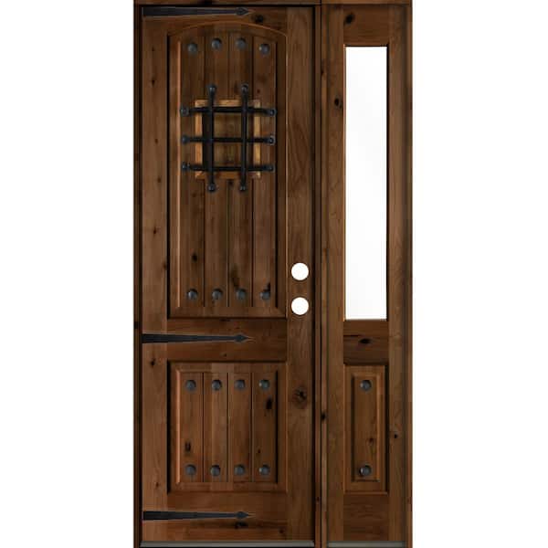 Krosswood Doors 44 in. x 96 in. Mediterranean Knotty Alder Left-Hand/Inswing Clear Glass Provincial Stain Wood Prehung Front Door w/RHSL
