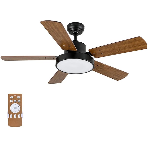 Amucolo 44 in. Integrated LED Indoor Black 5 Reversible Blades Ceiling Fan with Remote Control, 6-Speed, 2 Rotating and Timer