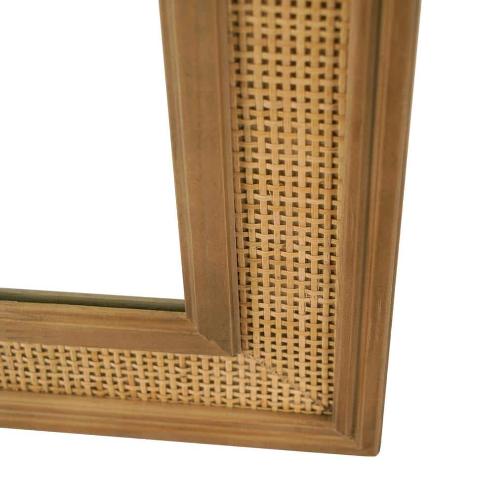 Natural Wood and Rattan Framed Full Length Rectangular Mirror