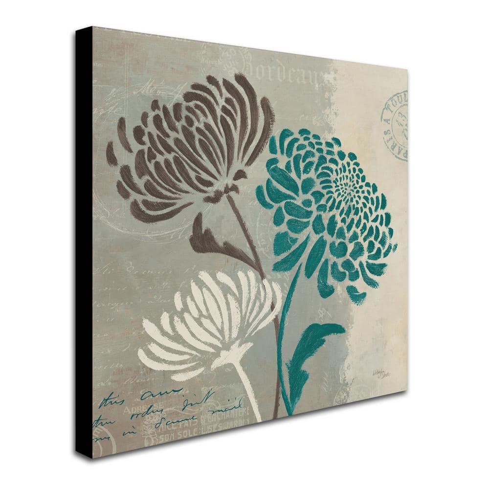 Chrysanthemums II 14" x 14" Blue and White Canvas Painting