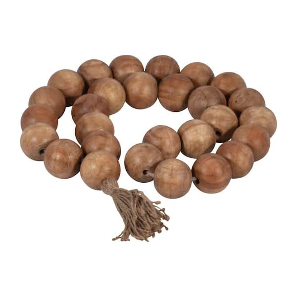 Brown 32 in. x 2 in. Wood Double Beaded Garland with Jute Tassel