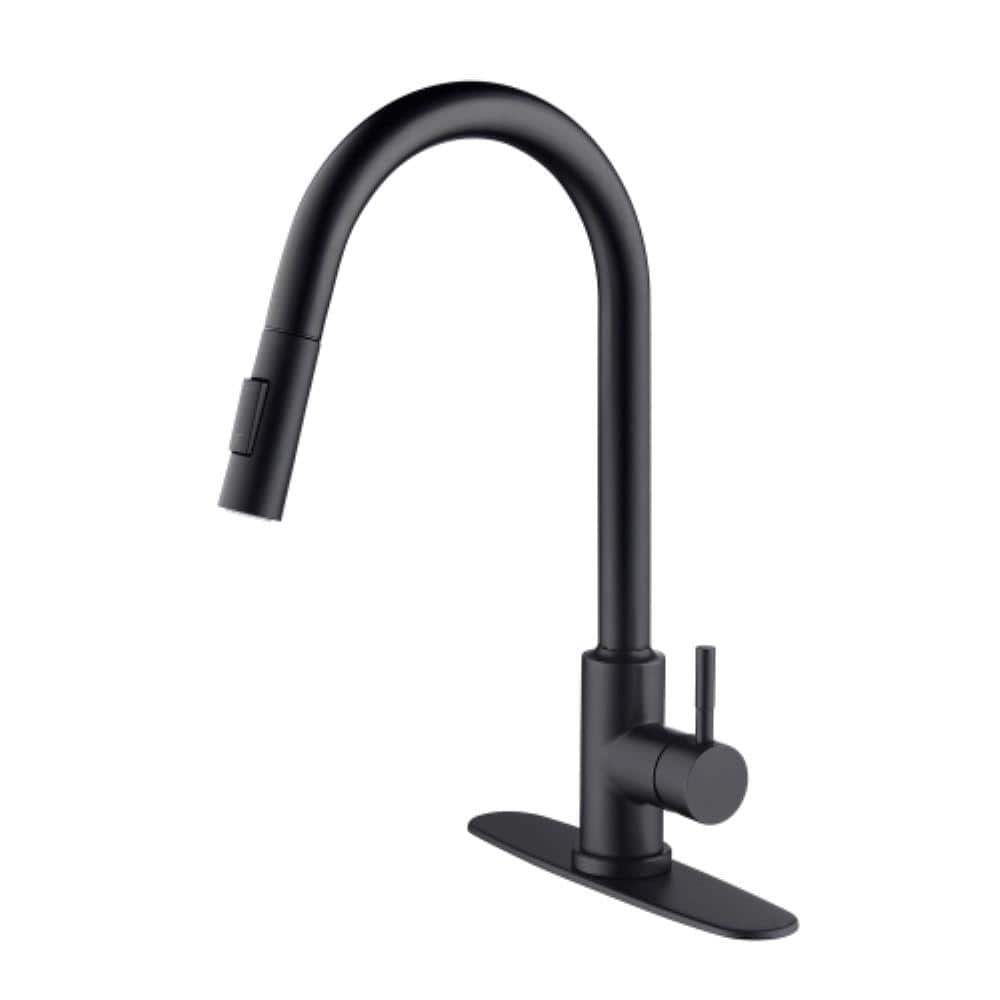 Matte Black Stainless Steel Single Handle Pull Down Kitchen Faucet