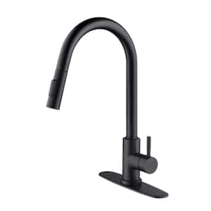 Single Handle Faucet Pull Down Sprayer Kitchen Faucet with 360° Rotating Sprayer and Nozzle in Matte Black