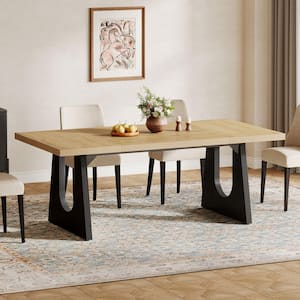 Roesler Modern Oak and Black Wood 70.8 in. W Rectangular Pedestal Dining Table Seats 8 for Home Kitchen, Dining Room