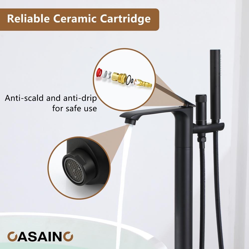 Matte Black Freestanding Tub Filler Faucet with Handheld Shower