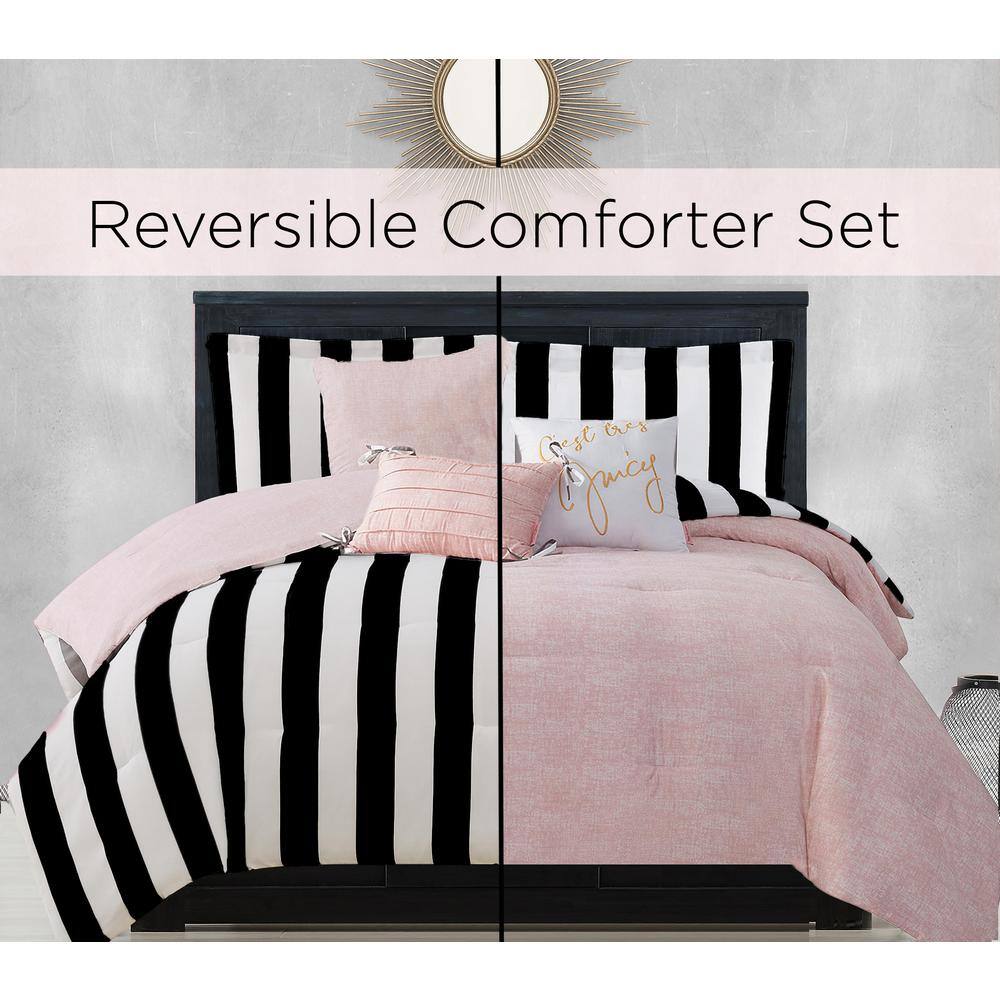 Black and White Striped Full Microfiber Reversible Bedding Set