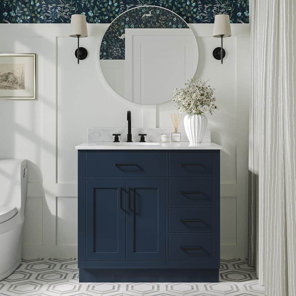 Aurora Blue 37 in. Vanity with Carrara Top