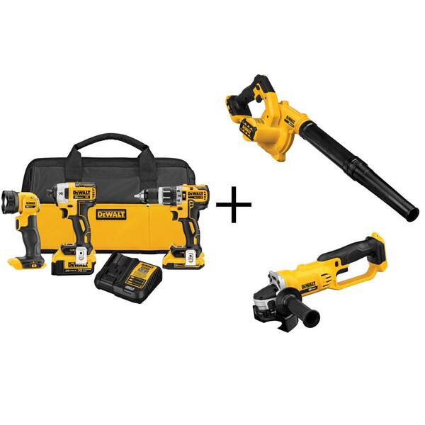DEWALT 20-Volt MAX XR Lithium-Ion Brushless Compact Cordless Combo Kit (3-Tool) with Bonus Bare Blower and Grinder