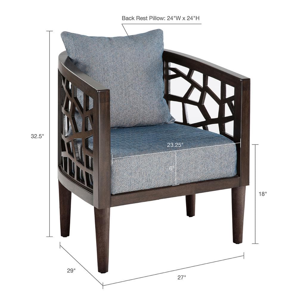 Crackle Mid-Century Accent Chair in Blue with Oak Veneer Frame