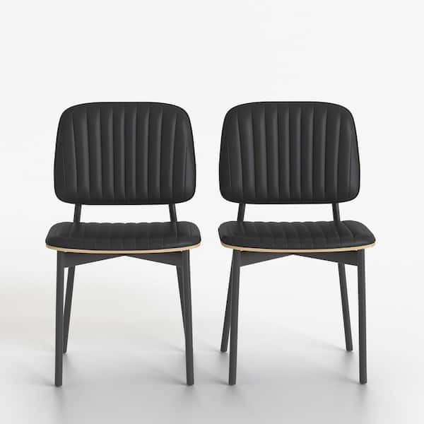 2 piece set of black faux leather armless chairs