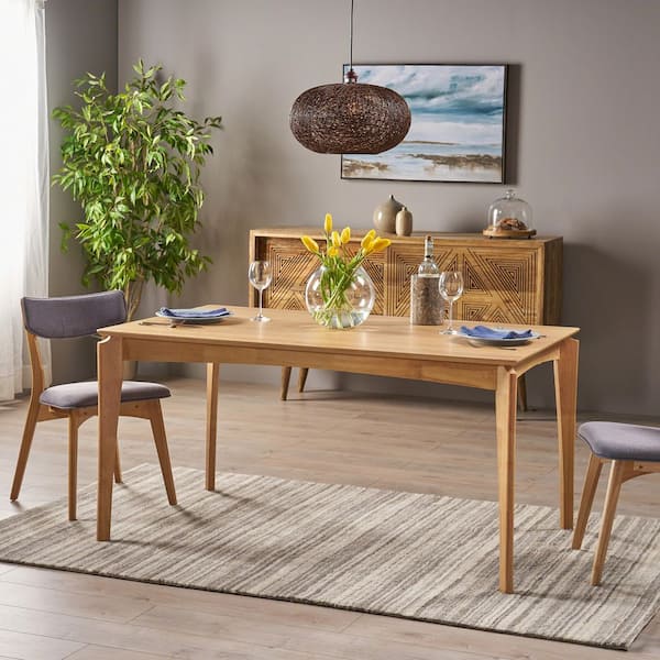 Harper & Bright Designs Natural Oak(Brown) Walnut Veneer Wood 4-Legs Dining Table Seats 6
