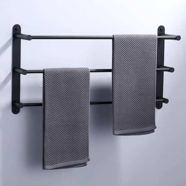 Bathroom Towel Rack, Black Metal Industrial Pipe Design Swivel 3 Bar Towel  Rack