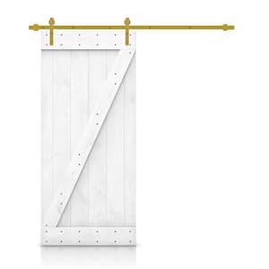 24 in. x 84 in. Z Bar in White Stained Solid Knotty Pine Wood Interior Sliding Barn Door with Hardware Kit