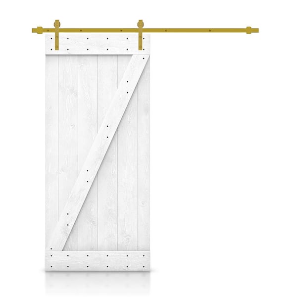 CALHOME 24 in. x 84 in. Z Bar in White Stained Solid Knotty Pine Wood Interior Sliding Barn Door with Hardware Kit