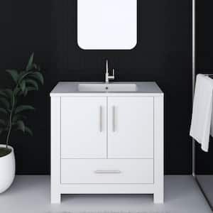 Boston 36 in. W x 20 in. D x 35 in. H Bathroom Vanity Side Cabinet in White with White Acrylic Top