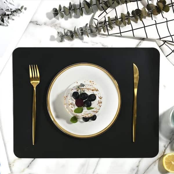 Black Non Slip Silicone Mat, Thick Heat Resistant Kitchen Countertop Protector, Washable Placemats for Dining Table