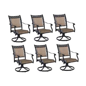 Durable Bronze Metal Swivel Cast Aluminum Outdoor Dining Chair Padded Sling Chairs (6-Pack)