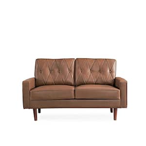 Acire 57.5 in. Brown Faux Leather Cushion Back 2-Seater Loveseat