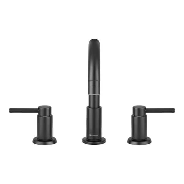 Dorind 8 in. Widespread Double-Handle Pull Down Bathroom Faucet in Matte Black