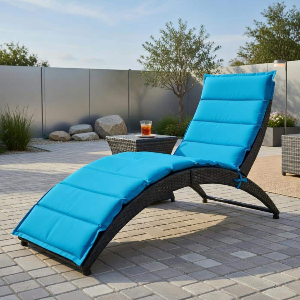 Turquoise Adjustable Back Rattan Outdoor Chaise Lounge, Portable Patio Recliner price history on PriceWatchPro