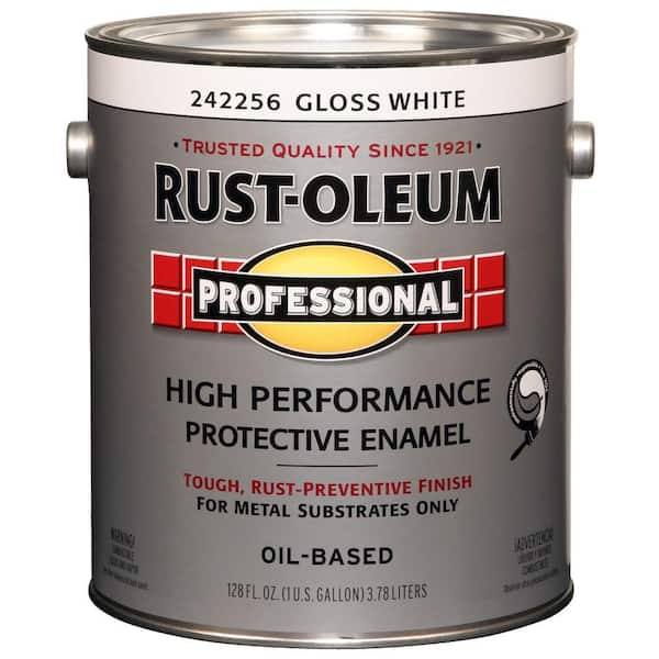 Rust-Oleum Alkyd Enamel Paint: 128 fl oz, High-Gloss, White - Indoor & Outdoor, 230 to 425 Sq ft/gal, 340 GL VOC | Part #245406