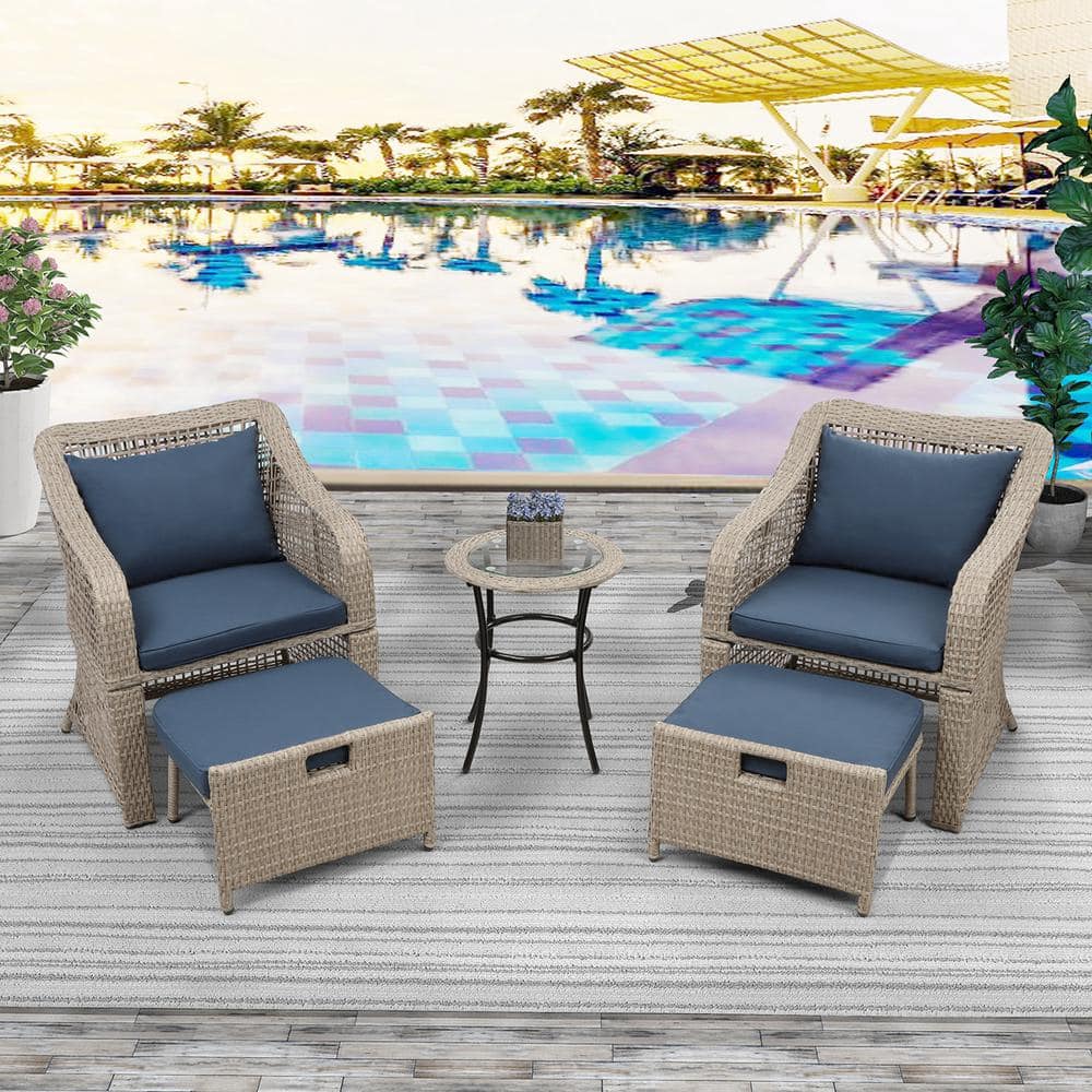Wateday Brown 5Piece Wicker Outdoor Patio Conversation Seating Set